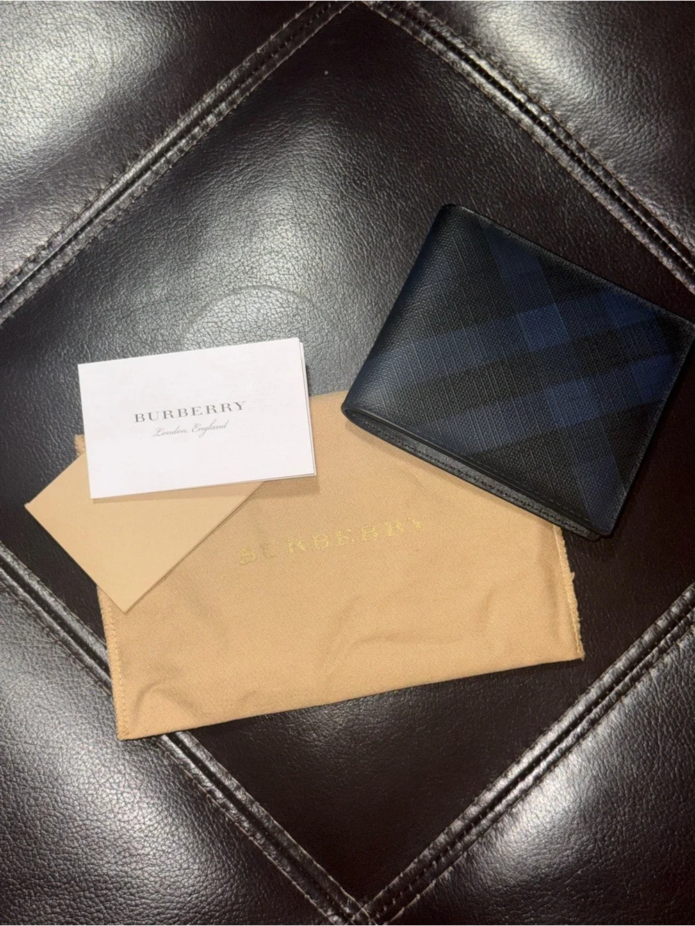 Brand New Burberry Men's Black & Navy Check Leather Wallet
